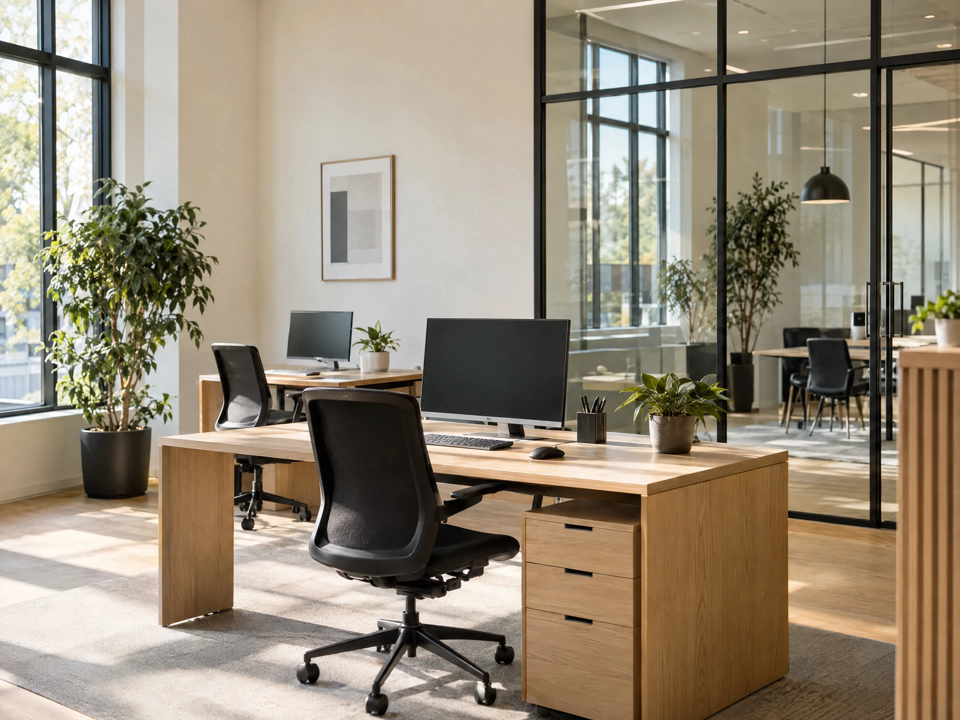 A clean contemporary office with natural light
